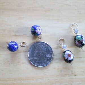 14K Gold Cloisonne  earring Enhancers / Pendant Lot of 4